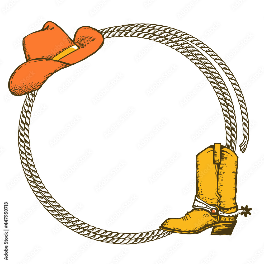 Cowboy rope frame with cowboy boots. vector color illustration - Clip ...