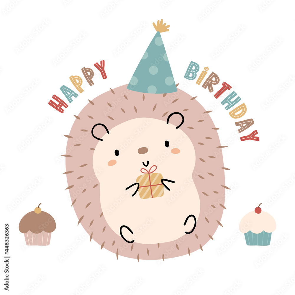 Happy Birthday Hedgehog Illustration - Festive Animal Greeting Card Design