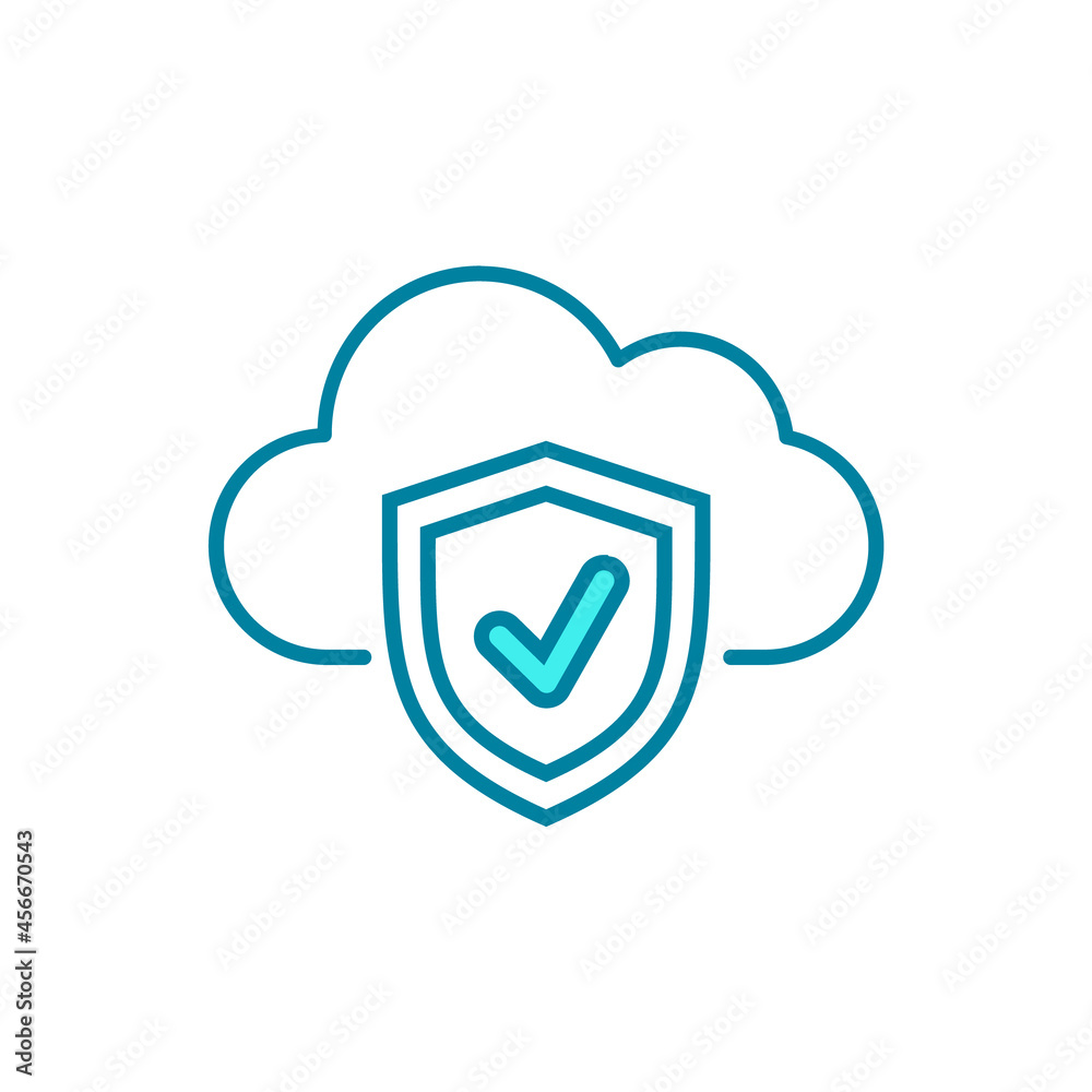 Cloud with shield and checkmark icon representing secure cloud services or data protection.