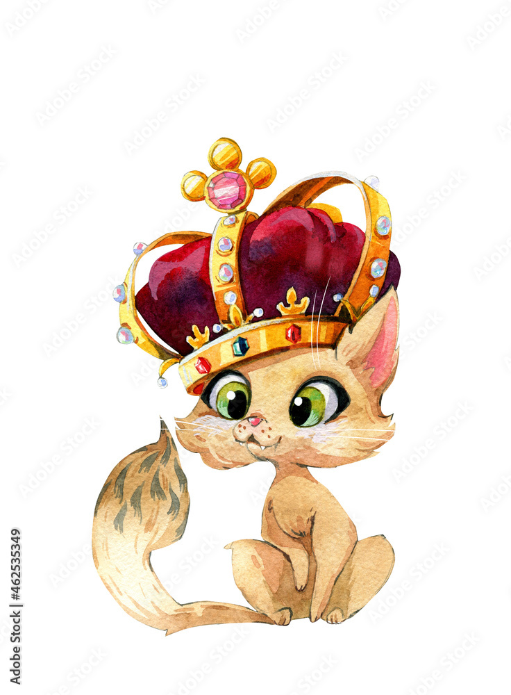 Royal Kitten Watercolor Illustration - Whimsical Cat Art for Kids & Decor