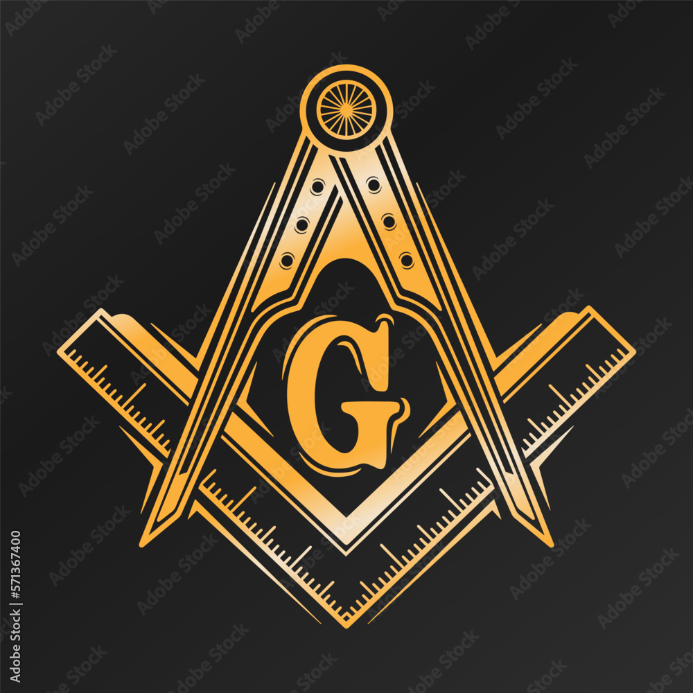 Golden Masonic square and compasses symbol with letter G, set against a black background.