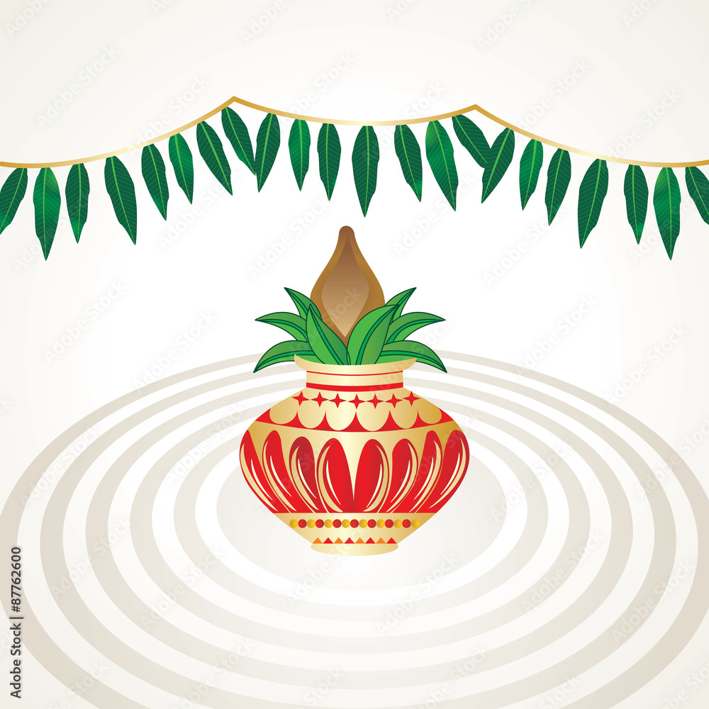 Kalash with Mango Leaves - Traditional Hindu Ritual Vessel for Pujas & Festivals