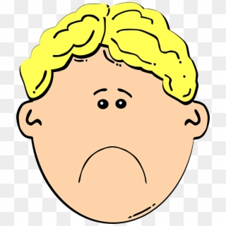 Sad cartoon boy with yellow curly hair and downturned mouth.
