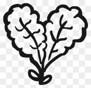 Simple black-and-white line drawing of two leafy green vegetables, resembling lettuce or spinach, joined at the stem.