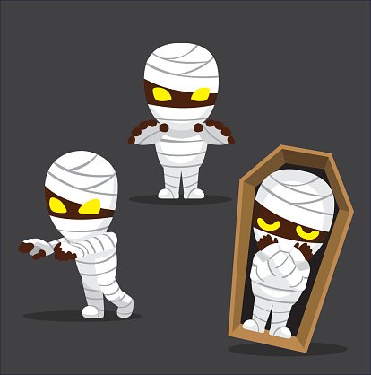 Cute Cartoon Mummy Characters for Halloween Design & Illustration