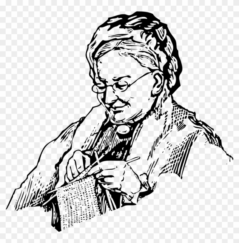 Vintage Illustration of a Woman Knitting - Free Clipart Resource