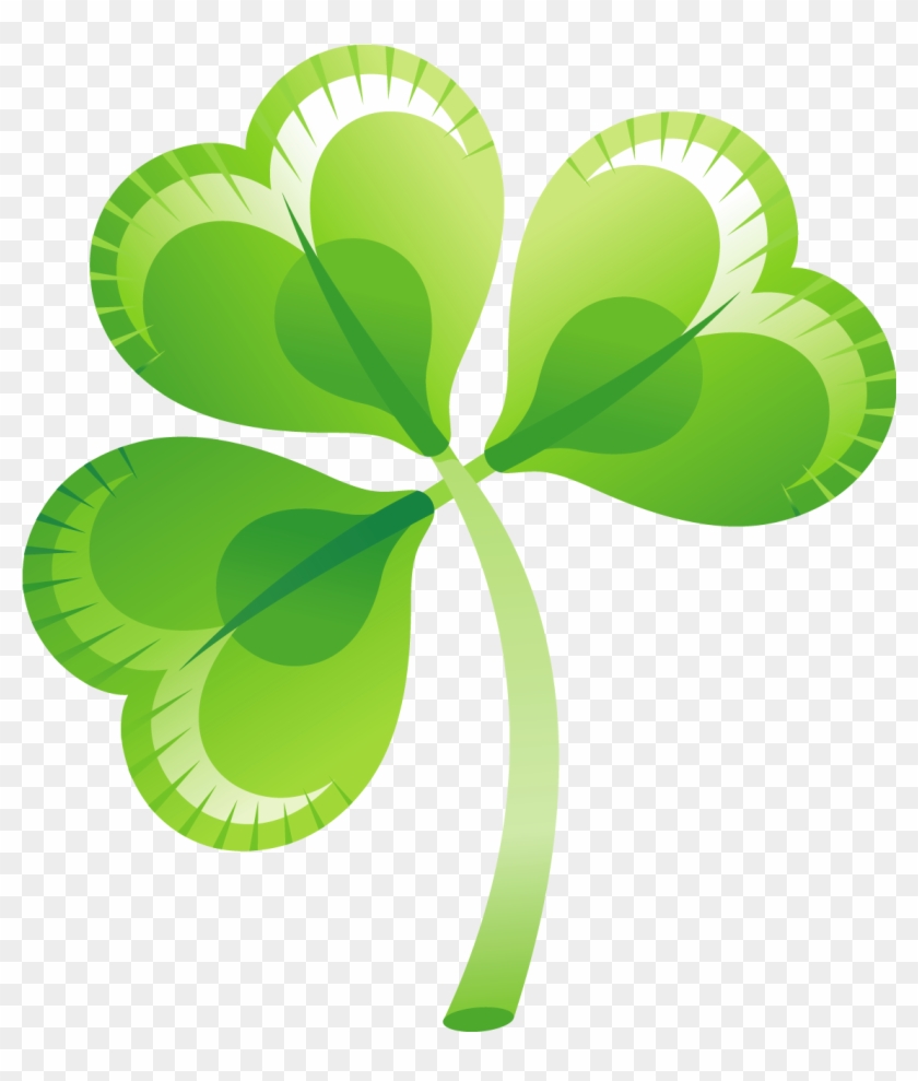 Stylized green four-leaf clover with heart-shaped leaves and gradient shading on transparent background.