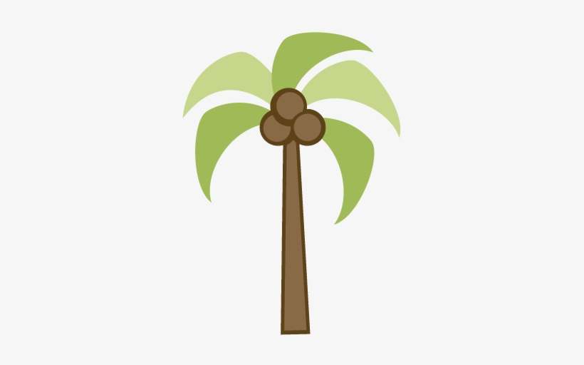 Stylized palm tree with green fronds, brown trunk, and three coconuts at the crown.