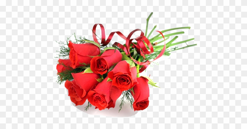 A vibrant bouquet of red roses tied with a red ribbon and greenery, presented on a transparent background.