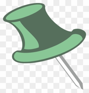 Green pushpin with metallic needle on transparent background, vector-style illustration.