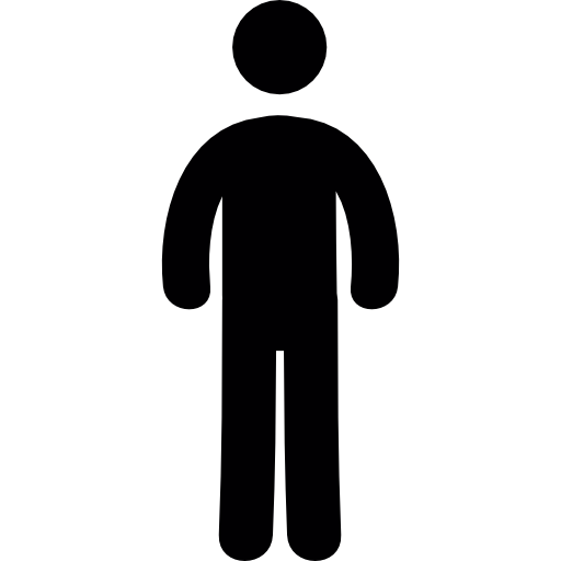 Black silhouette icon of a standing human figure, gender-neutral and minimalist.