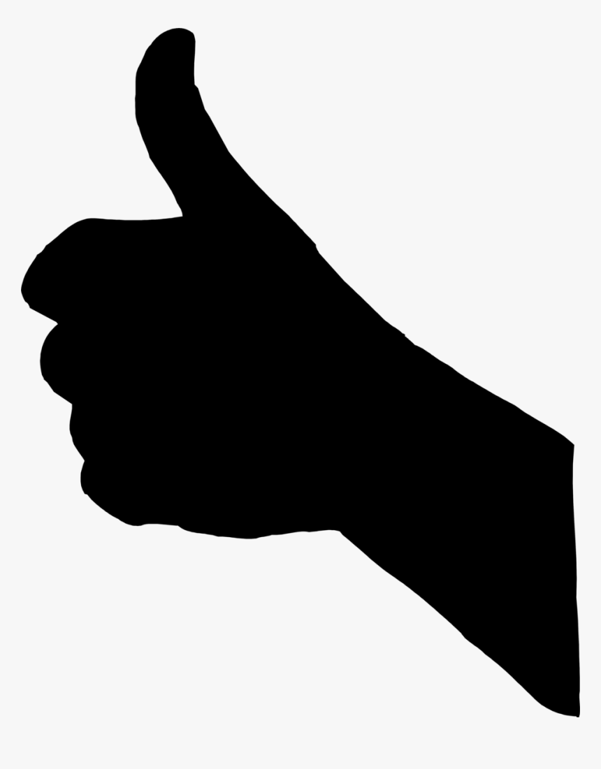 Black silhouette of a hand giving a thumbs-up gesture on white background.