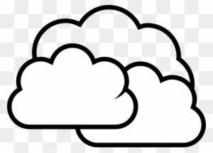 Simple black-and-white line art illustration of two overlapping cloud shapes on transparent background.