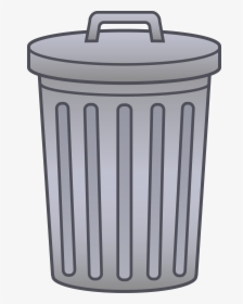 Gray metal trash can with lid and vertical ridges, vector illustration.