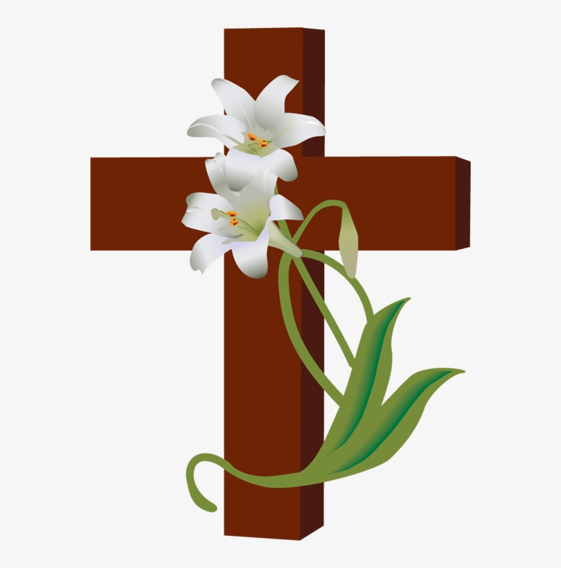 Cross With Lilies Religious Christian Easter Symbol Stock Clip Art