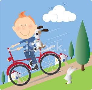 Happy Child Riding Bicycle with Dog - Family-Friendly Illustration