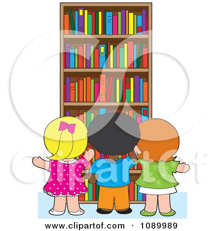 Children Exploring Books in a Library - Free Clipart Image