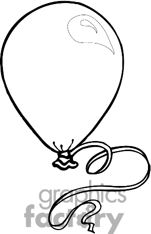 Simple black-and-white line drawing of a tied balloon with a curly ribbon tail.