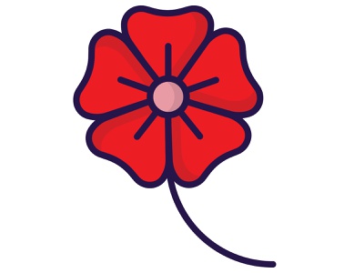 Stylized red poppy flower with dark outline and pink center, symbolizing remembrance or commemoration.