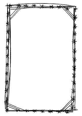 Hand-drawn black-and-white rectangular frame decorated with star motifs at corners and along edges.