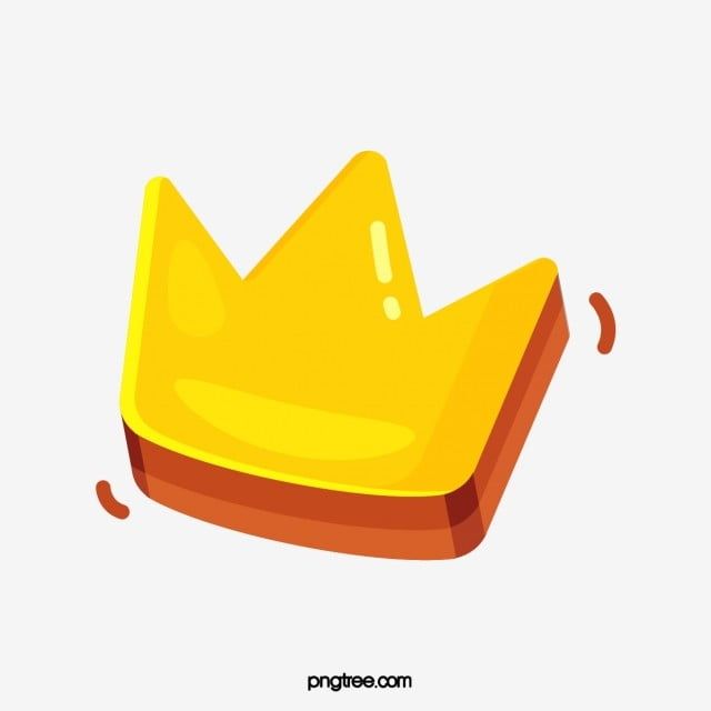 Bright yellow cartoon-style crown with orange base and playful motion lines, symbolizing victory or achievement.