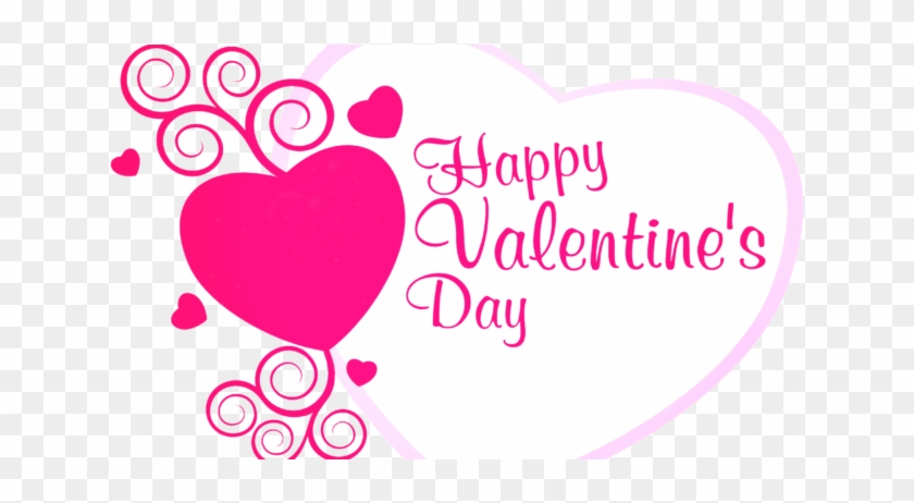 Pink heart with swirls and "Happy Valentine's Day" text inside a white heart outline on transparent background.