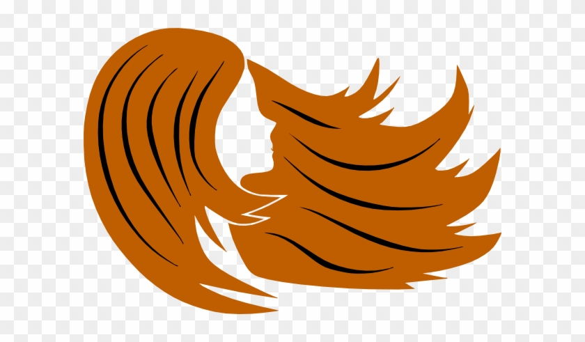 Stylized orange hair flowing dynamically in wind, side profile silhouette with bold black lines on transparent background.