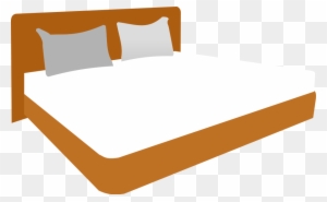 Simple wooden bed with white mattress and two gray pillows on a transparent background.