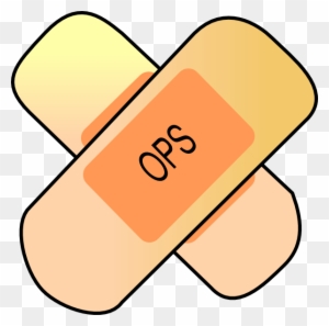 Two crossed adhesive bandages with "OPS" label on orange pad, cartoon-style illustration.