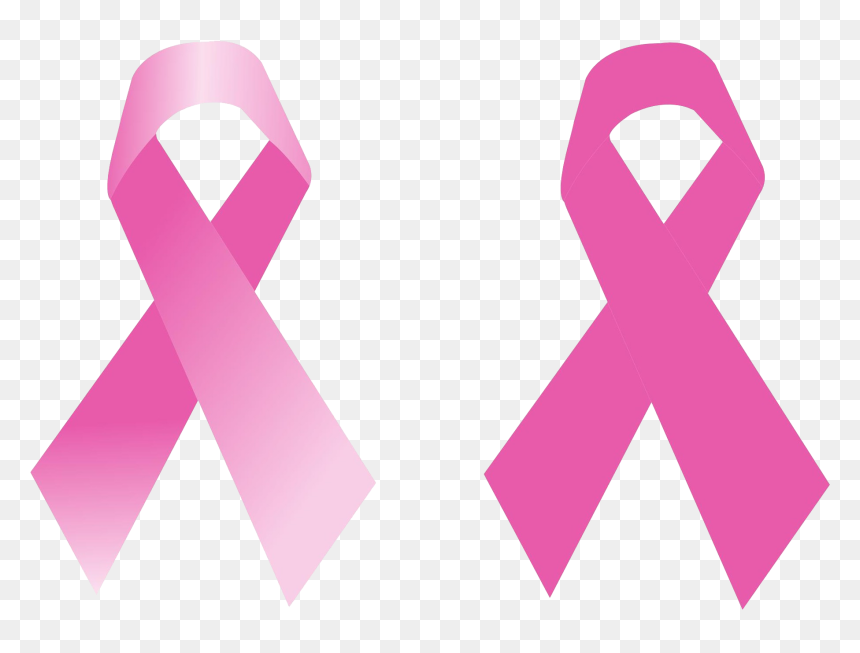 Two pink breast cancer awareness ribbons - one gradient, one solid - on transparent background.