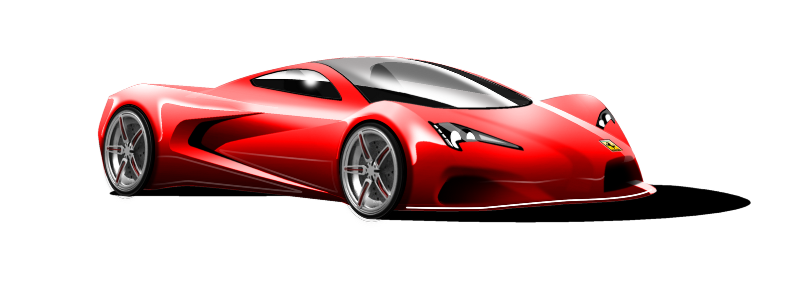 Sleek red Ferrari hypercar with aerodynamic design, silver wheels, and iconic prancing horse logo on black background.