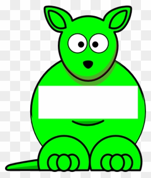 Bright green cartoon kangaroo sitting upright with large eyes and a white belly patch, stylized for children's content.