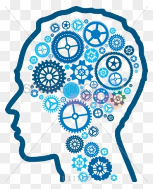 Human Mind and AI Concept - Gears in a Head Illustration