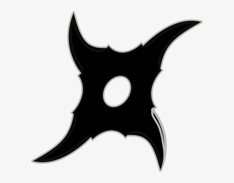 Black four-pointed shuriken with central hole and jagged edges, stylized ninja throwing star icon.
