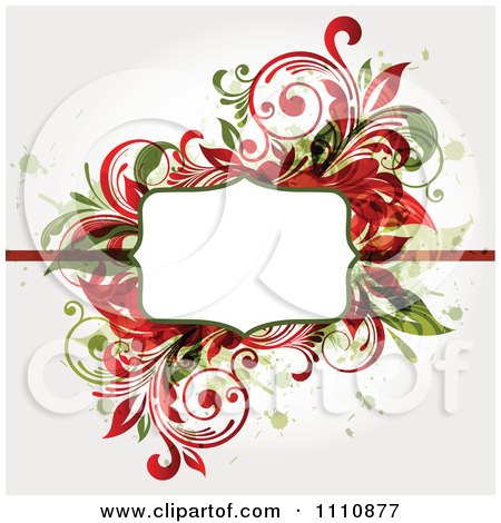 Red and green floral swirl frame with white center placeholder on light gray background.