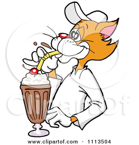 Cartoon Cat Enjoying a Chocolate Milkshake - Fun Food Illustration