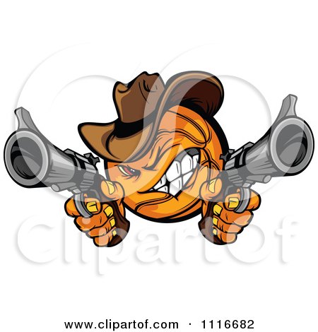 Cowboy Orange Mascot with Dual Revolvers - Clipart Illustration