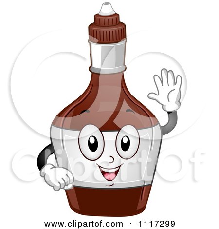 Friendly cartoon ketchup bottle mascot waving with big eyes and a smile.