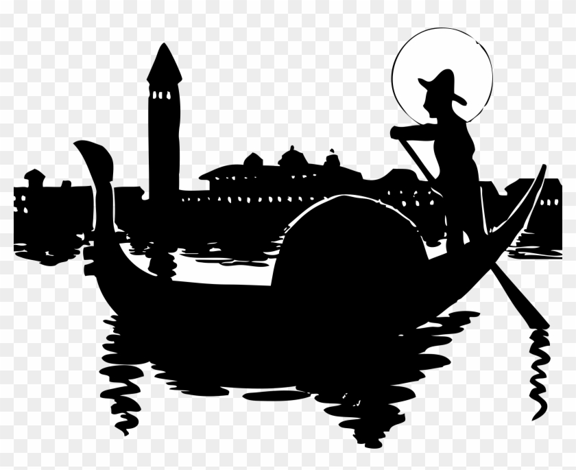 Venice Gondola Silhouette Art - Classic Venetian Scene Illustration