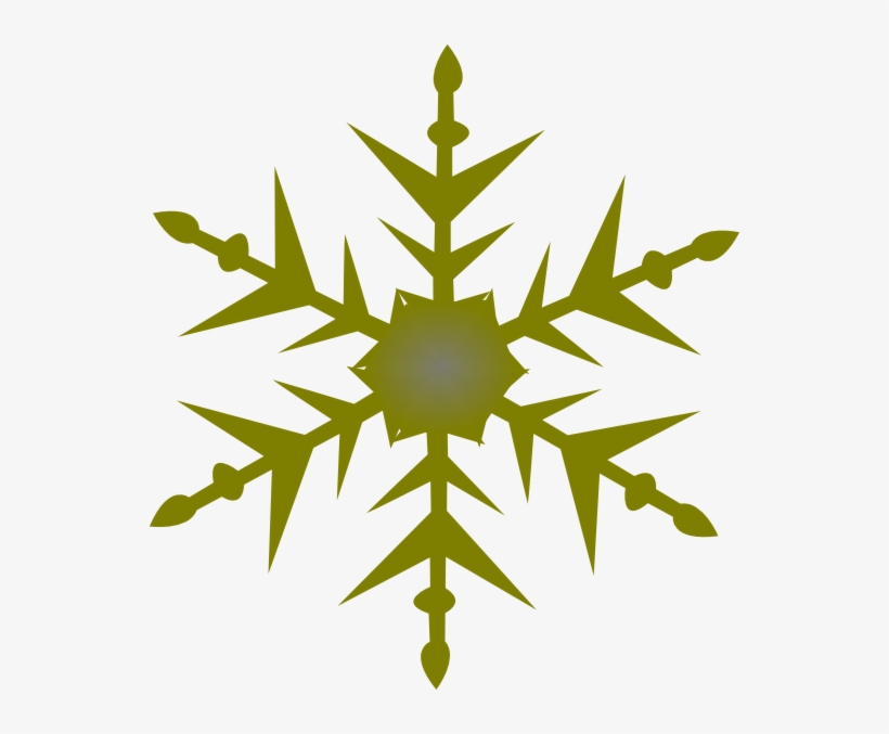 Olive-green stylized snowflake with six symmetrical arms and decorative spear-like tips, gradient center.