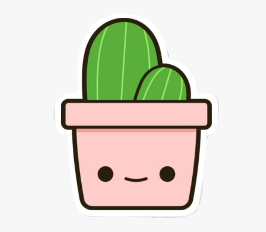 Cute kawaii-style cactus in a smiling pink pot with green ridged stems.