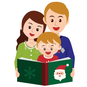 Family Reading Christmas Story Together - Holiday Traditions & Joy