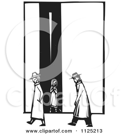 Mysterious Figures Walking Past Doorway - Vintage Illustration