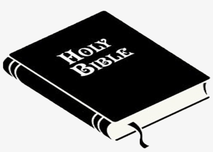Black Holy Bible book with white text on cover and ribbon bookmark, illustrated in simple vector style.