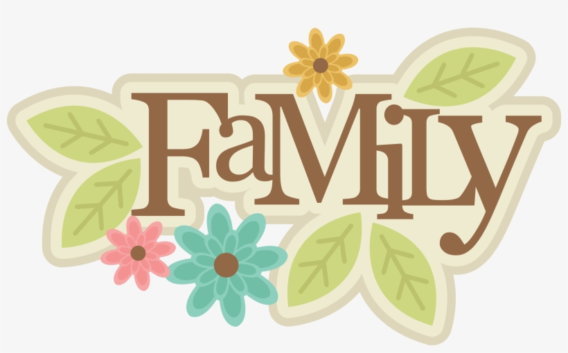 Decorative "Family" text with floral and leaf accents in soft pastel colors.