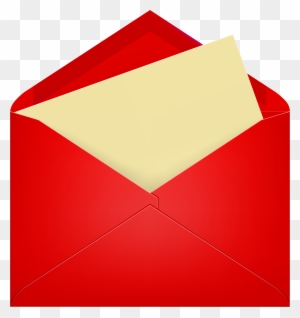 A vibrant red envelope open to reveal a cream-colored letter inside, set against a transparent background.
