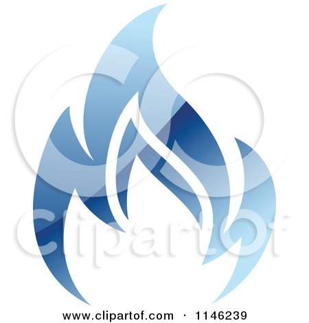 Abstract blue flame logo with layered, flowing shapes and gradient shading on white background.
