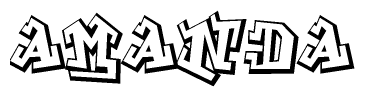 Graffiti-style black-and-white text spelling "AMANDA" in bold, angular block letters with 3D outline effect.