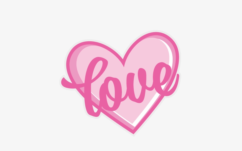 Pink heart with cursive "love" text overlay, soft gradient and white outline for romantic or Valentine's Day design.