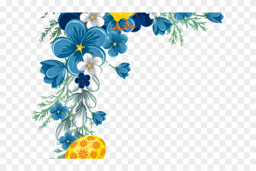 Spring Floral Corner Border with Easter Motif - Free PNG Download